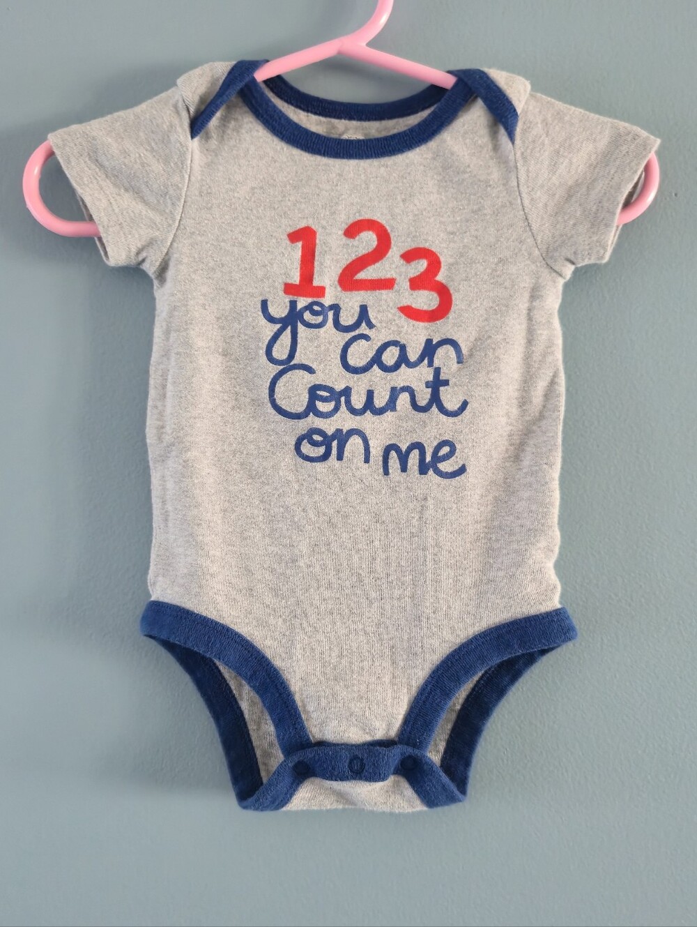 Baby One-Piece Bodysuit "123 You Can Count On Me" - Gray & Blue 6-9m